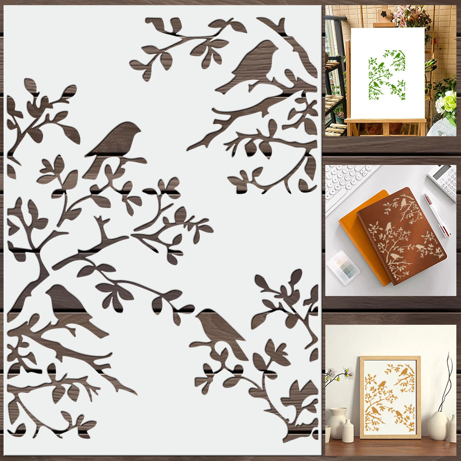 1 قطعة استنسل فرع الطيور DIY ل - مراجعة Art Craft Journal وسعره